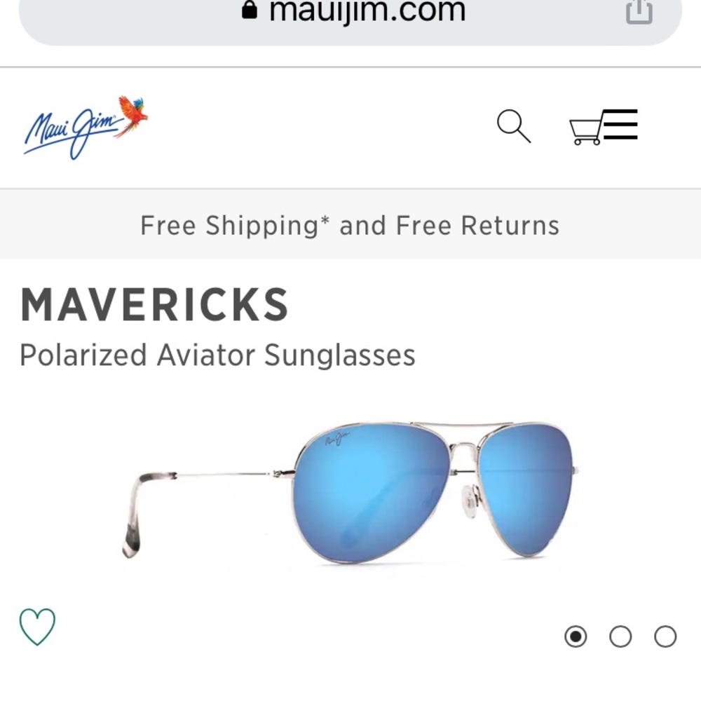 Maui Jim Mavericks Aviator Sunglasses (NWT), Silver Frame, Blue Lenses